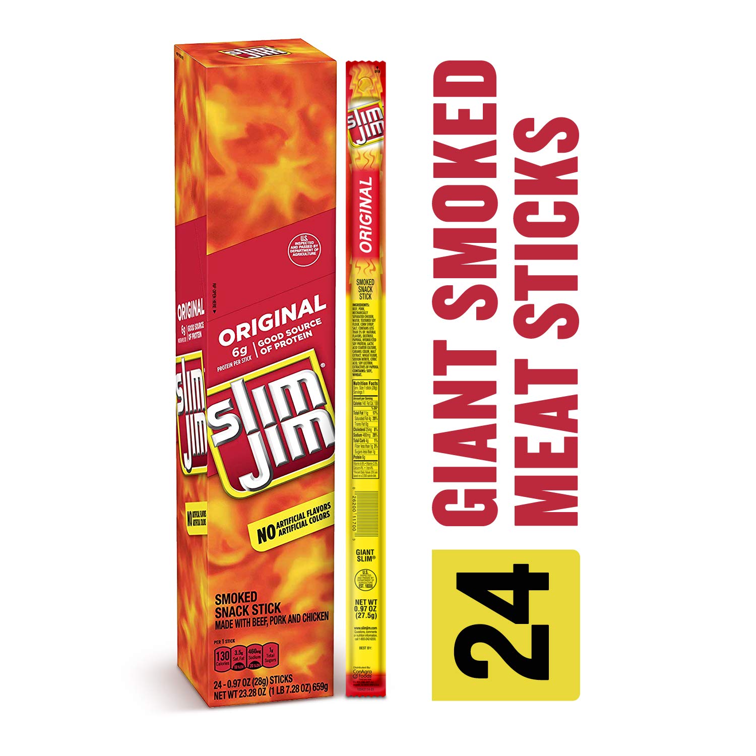 Slim Jim Giant Smoked Meat Stick, Original Flavor, .97 Oz. 24Count eBay