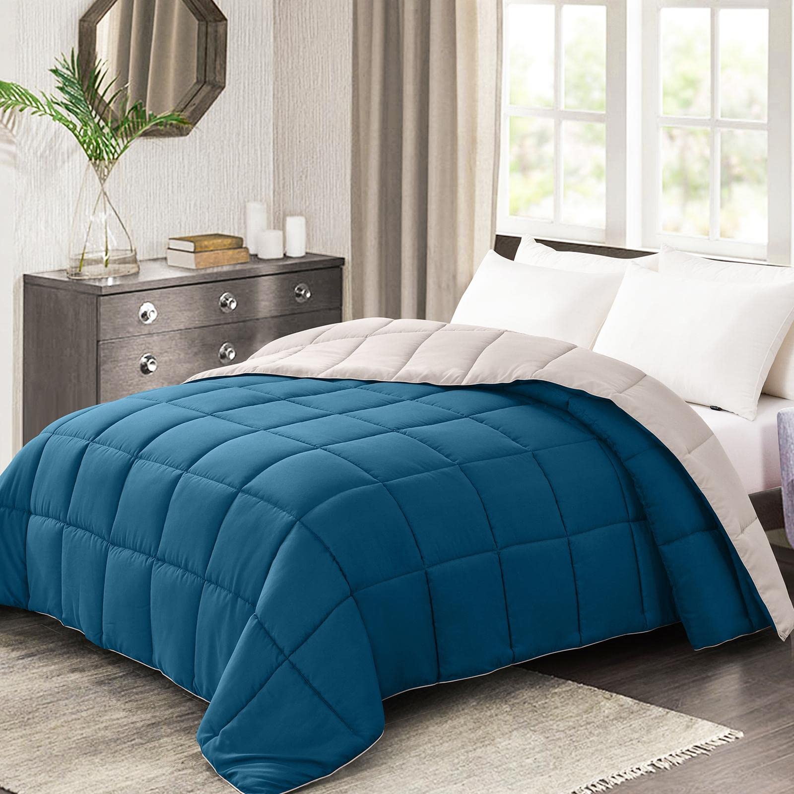 Photo 1 of Homelike Moment Comforters Queen Size - Teal Duvet Insert Down Alternative Bed Queen Comforter, Lightweight Bedding Comforter Full Size Quilted Soft All Season Reversible Teal/Ivory