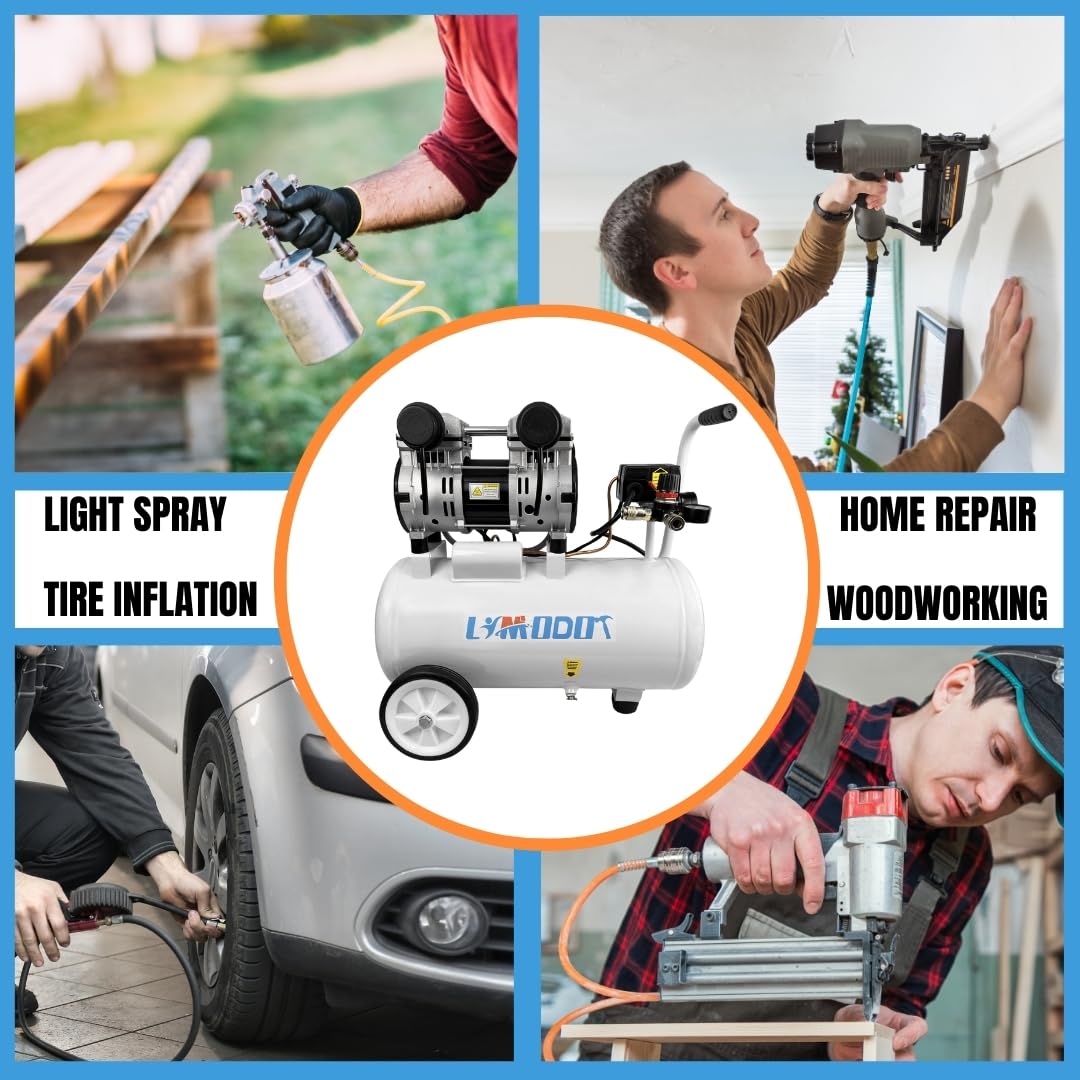 Portable 8 Gal Aluminum Tank Air Compressor, Rustproof, Lightweight at Only 37.5 Pounds, Efficiency Dual Air Intakes, Quiet Air Compressor, 68dB, Ideal for DIY, Home & Garage Applications