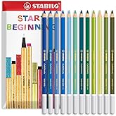 STABILO Chalk-Pastel Pencil CarbOthello - Pack of 12 - Blue Green Tones