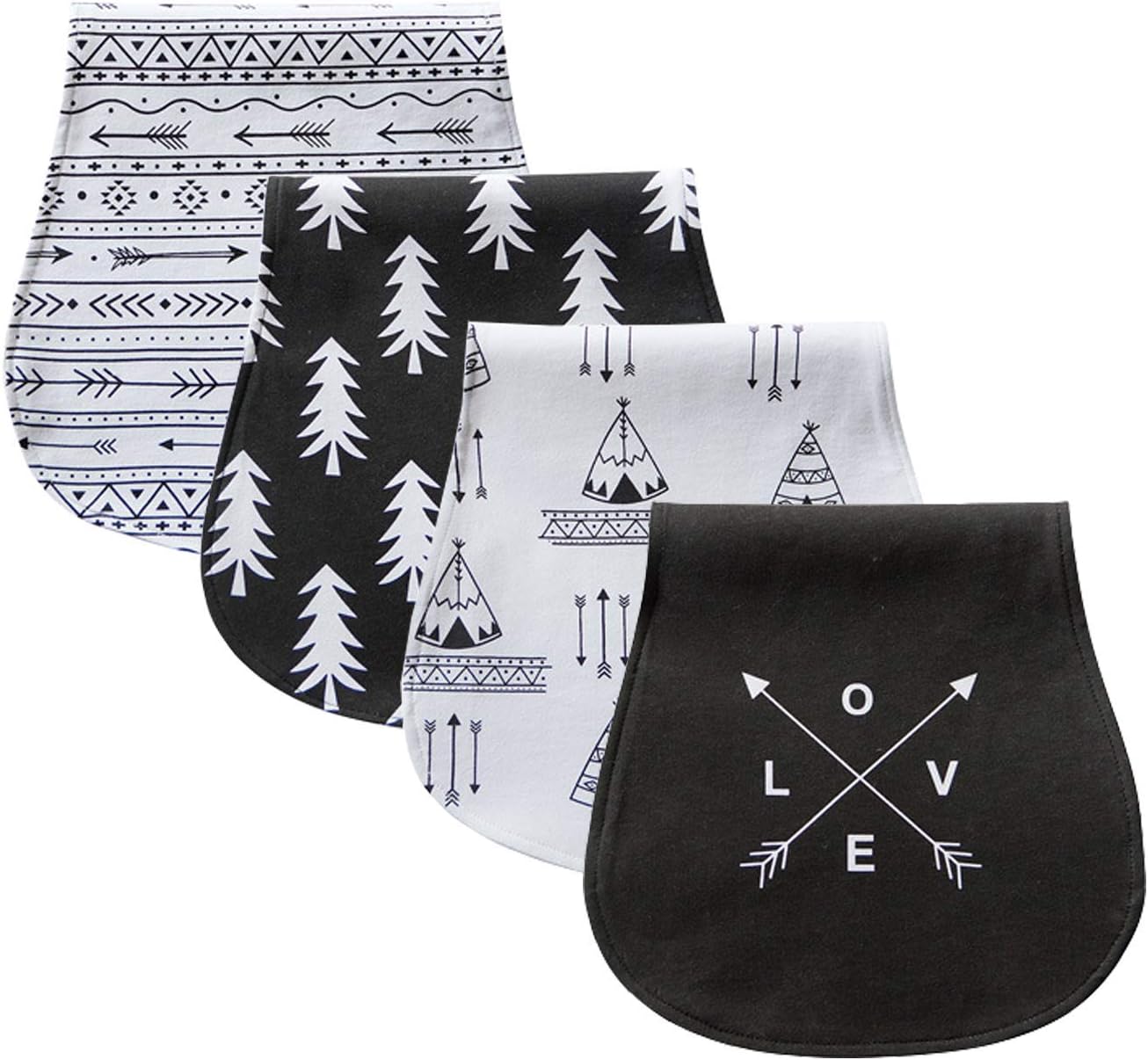 Baby Burp Cloth 100% Organic Cotton Triple Layer Thick Soft and Ultra Absorbent 4 Piece Gift Set Unisex for Boys and Girls by Chunky Chops (Black)