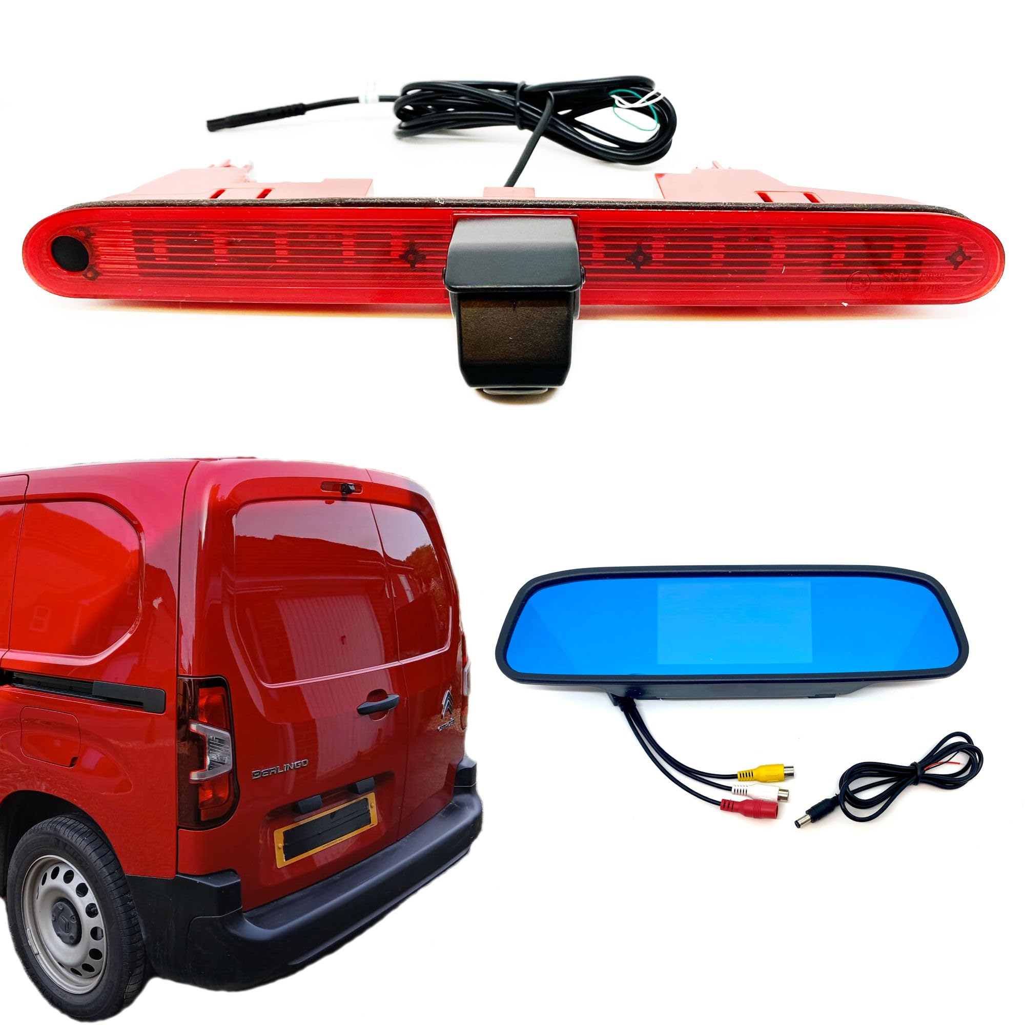 Dolphin Automotive Reversing Camera Fits Citroen Berlingo & Peugeot Partner With Waterjet Nozzle 2018 Onwards (Camera With 4.3" Mirror Monitor)