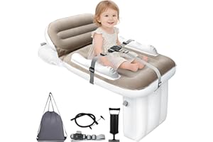 Inflatable Toddler Airplane Bed - Portable Travel Bed with Airplane Seat Extender for Kids - Baby Blow Up Air Mattress with S