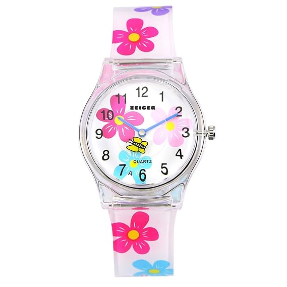 Zeiger Montre Fille à Quartz étanche Style Dessins Divers Montre Pédagogique Enfant 3ans 7ans Montre Apprentissage Filles Facile à Lire Cadeau