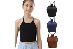 Attifall Girls Ribbed Crop Tank Top Pack Seamless Racerback Cami Tanks for Teen Girl Dance Athletic Cropped Tops