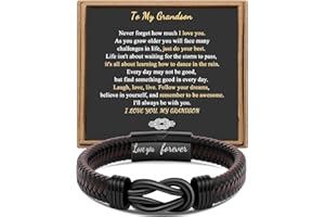 JOYCUFF Gift for Men Infinity Bracelet for Men Dad Husband Boyfriend Son Grandson Brother Nephew Uncle Brown Braided Leather Forever Linked Together Stainless Steel Engraved with Love You Forever Jewelry 7.5|8.5|9 Inches