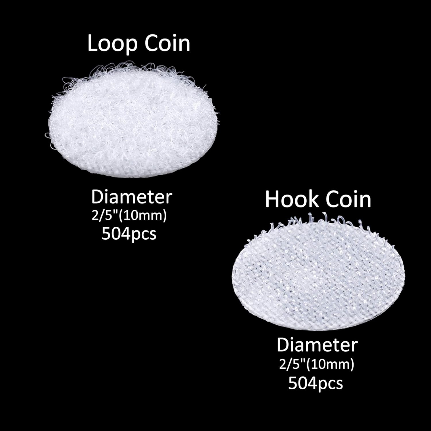 1008pcs 2/5" （10mm）Diameter Sticky Back Coins Hook and Loop Self Adhesive Dots Tapes，White : Office Products
