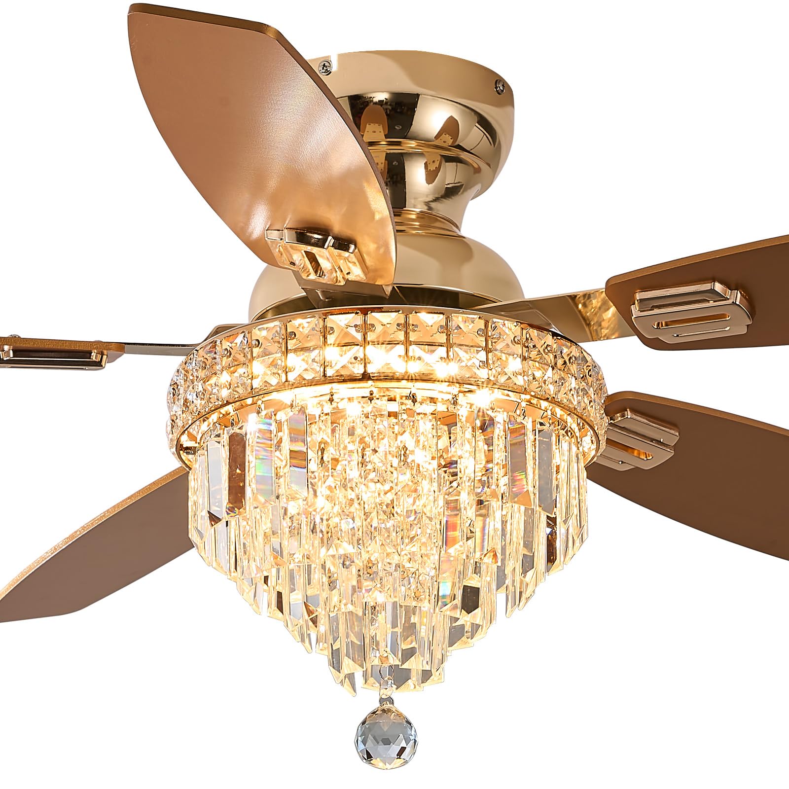 Photo 1 of Crystal Ceiling Fan Fandelier with Lights-Ceiling Fans with Lights,50" Low Profile and Remote Control, Flush Mount, Reversible, Dimmable, Noiseless,Ceiling Fan for Bedroom?Gold?