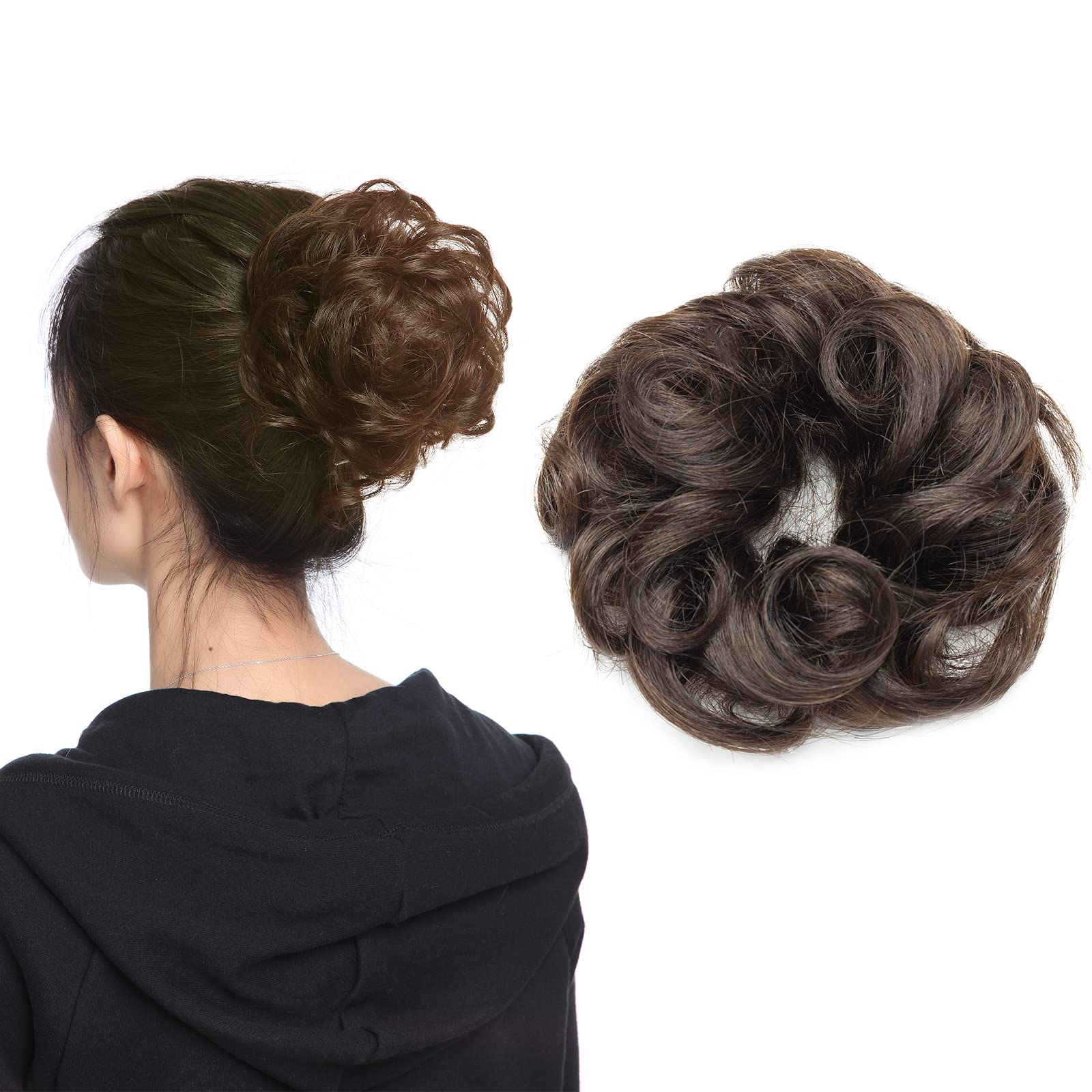 Messy Hair Bun 100% Silky Soft Real Remy Human Hair Extensions Scrunchie Updo Donut Ponytail Extensions #02 Dark Brown Up Do