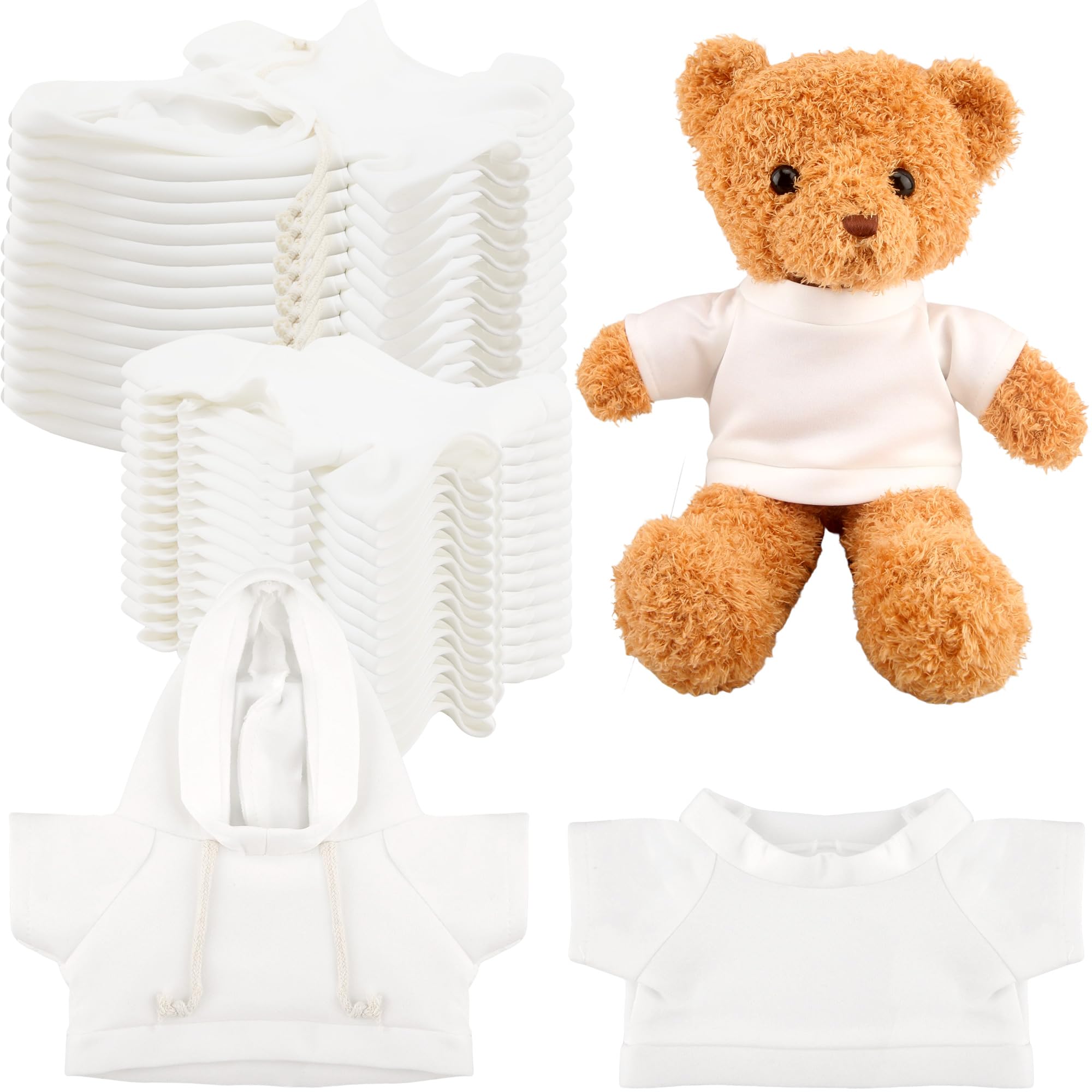 30 Pack Sublimation Bear Clothing Blank Stuffed Animal Shirt Hoodie White Teddy Bear Clothes for 15 Inch Stuffed Bears Dolls DIY (Color Style 2)
