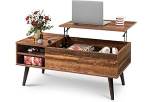 WLIVE Lift Top Coffee Table for Living Room,Small Coffee Table with Storage, Adjustable Shelf and Storage Compartment, Mid Century Modern Living Room Table, Wood, Rustic Brown