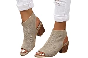 Women's Chunky Heeled Sandals Adjustable Ankle Buckle Cutout Block Stacked Open Toe Booties Fashion High Heel Sandal