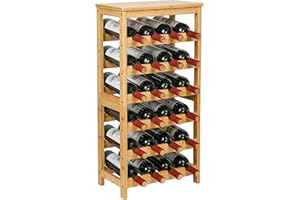 VASMIA Wine Rack Freestanding Floor, 6-Tier Display Wine Storage Shelves with Table Top, 24-Botttle Bamboo Wine Rack Shelf fo