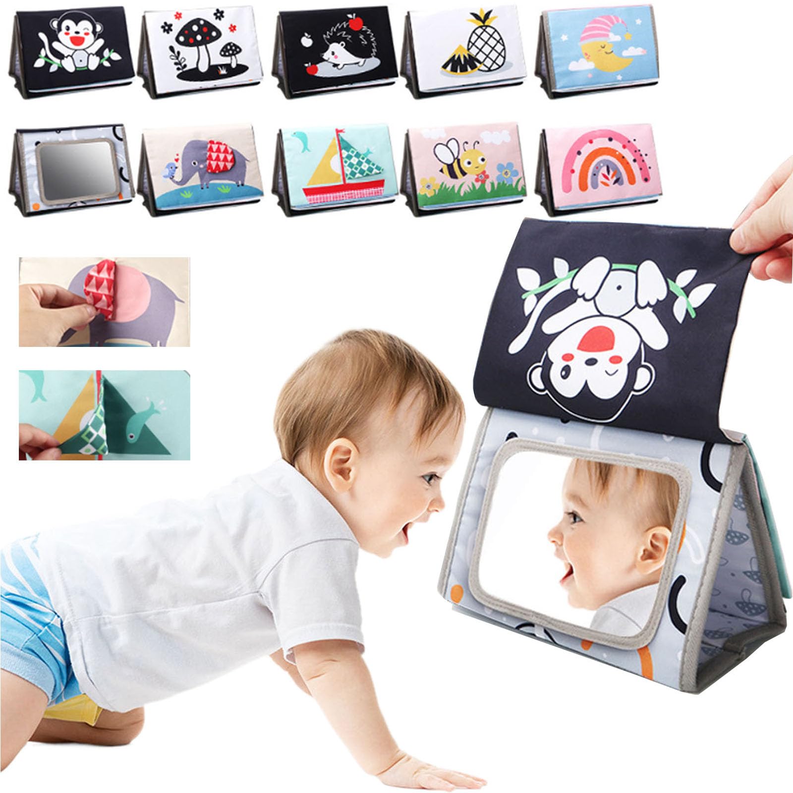Oaygat Tummy Time Toys Baby Mirror Black and White Sensory Toys Tummy Time Activity Mirror Newborn Essentials Brain Development Baby Toy 0-3-6-12 Months Gifts