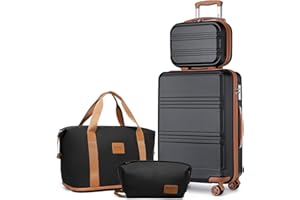 Kono Luggage Set 4 Piece Carry On Hardside Luggage with TSA Lock Spinner Wheels Carry On Suitcase Apricot Black