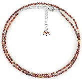 NJCRAFT Natural Gemstone Faceted Beaded Necklace for Woman| Silver Plated Gem-stone Necklace | Beads 2–3 mm | Adjustable Chain 16+2 Inch