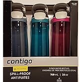 Contigo Autoseal Spill-Proof Water Bottle 24oz, 3 Pack (Stormy Weather, Scuba, Very Berry)
