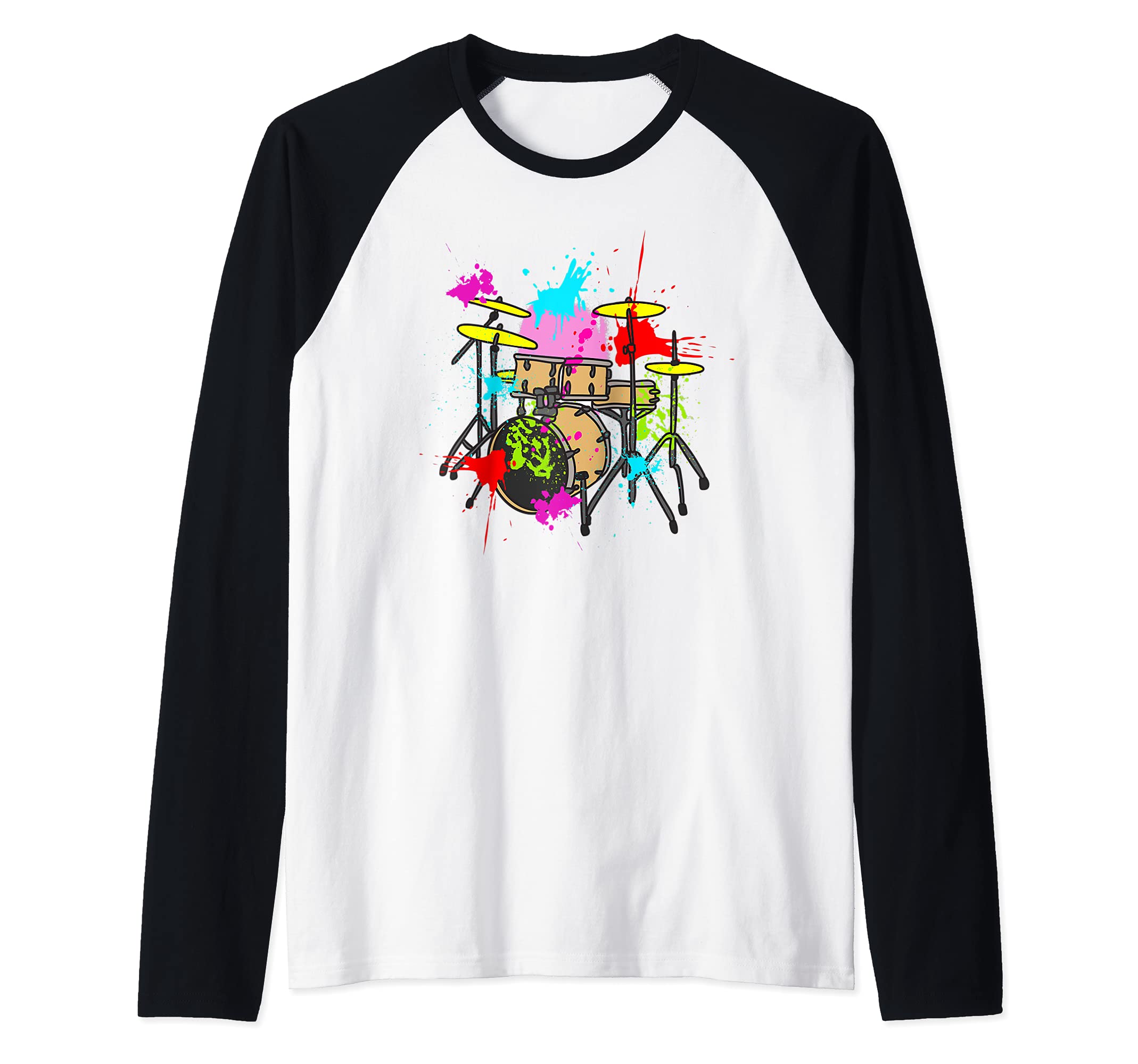 Colorful Drum Set With Color Splashes Raglan Baseball Tee