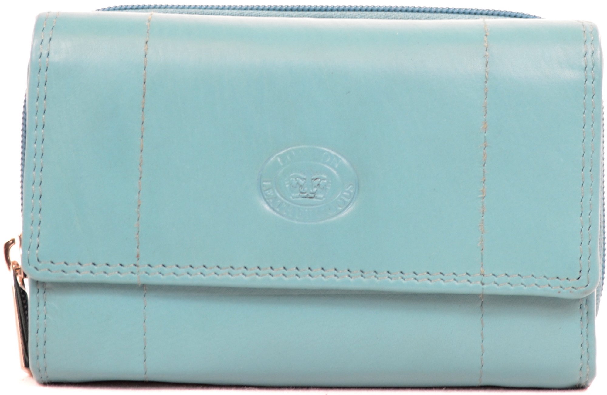 Ladies Soft Real Nappa Leather Zip-around Purse with Front Flap and Double Credit Card Swing Section (Lilac/Dark Brown/Dark Red/Mid Brown) (Turquoise) — image 1