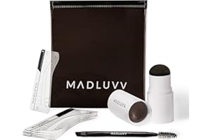 MADLUVV Eyebrow Stencil Kit - Easy-to-Use, Natural Look, 9 Popular Shapes, Used by Professionals - Includes Stamp, Stencils, Spoolie, and Travel Bag (Dark Brown)