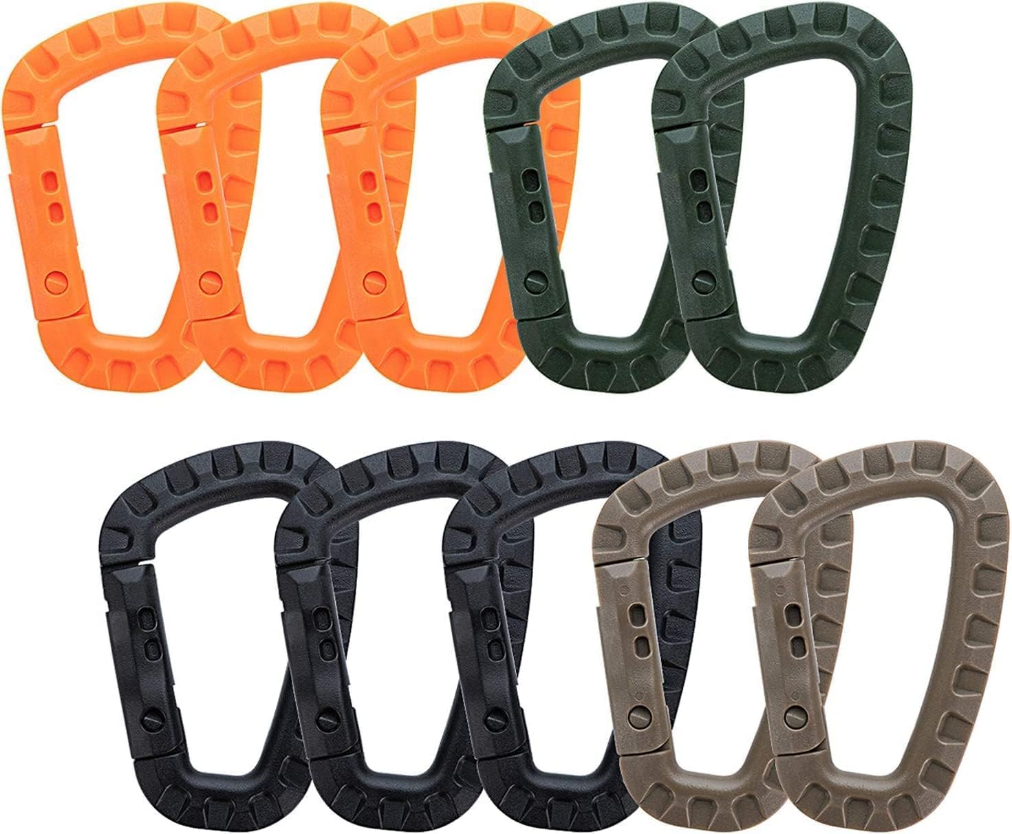 Mis.Moon Pack of 10 Plastic Carabiner Hooks, D-Shape Mountaineering Buckle, Portable Key Ring, Multifunctional Clip for Water Bottles, Ropes, Backpacks, Fishing Rods, 8.5*5.5CM
