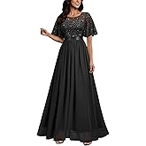 Miusol Women's Elegant Sequin Lace Butterfly Sleeve Formal Evening Maxi Dress