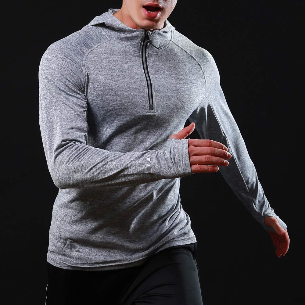 Quick Shirts Hooded Training Sports Zip 1/4 Mens Dry Tops Hoodie