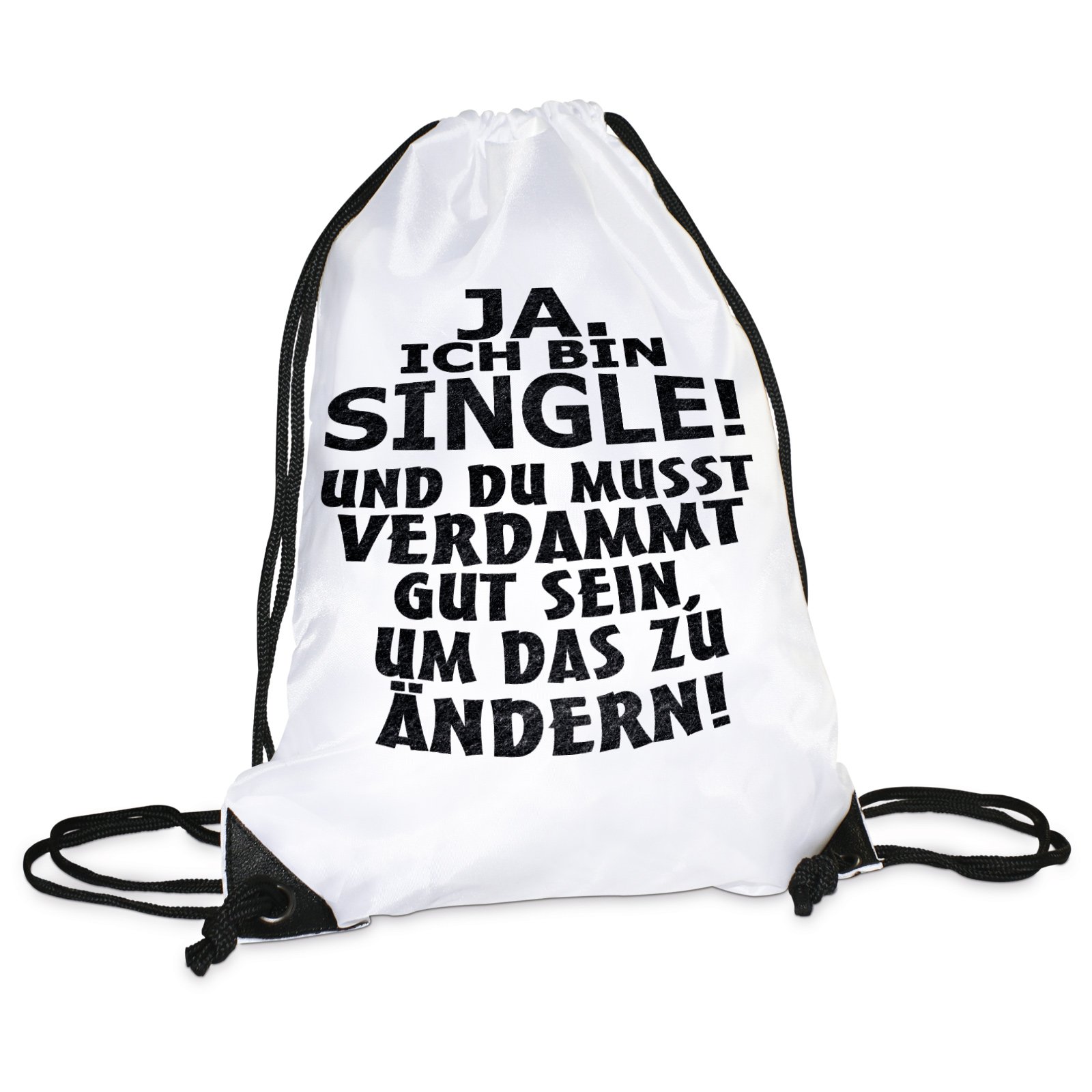 Lieblingsmensch Turnbeutel Modell: Ja ich bin Single Drawstring Bag, 45 cm, White (Weiß)