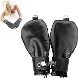 Ardour Crafts Real Leather Lockable Padded Fist Mitts Gloves – Black Restraints 2pc