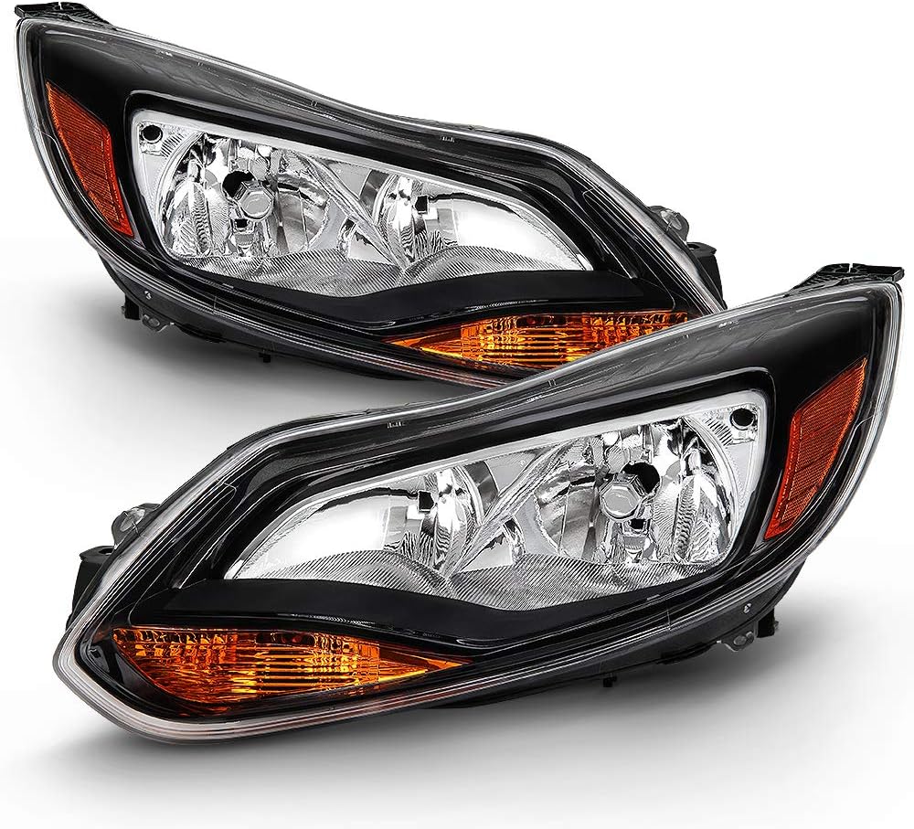 ACANII - For [Halogen Model] 2012 2013 2014 Ford Focus Black Housing Headlights Headlamps Assembly Driver & Passenge