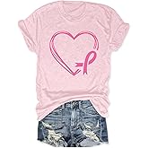 RECUTEWU Breast Caner Shirts for Women Pink Ribbon Graphic T-Shirt Breast Cancer Awareness Inspirational Blouse Tops