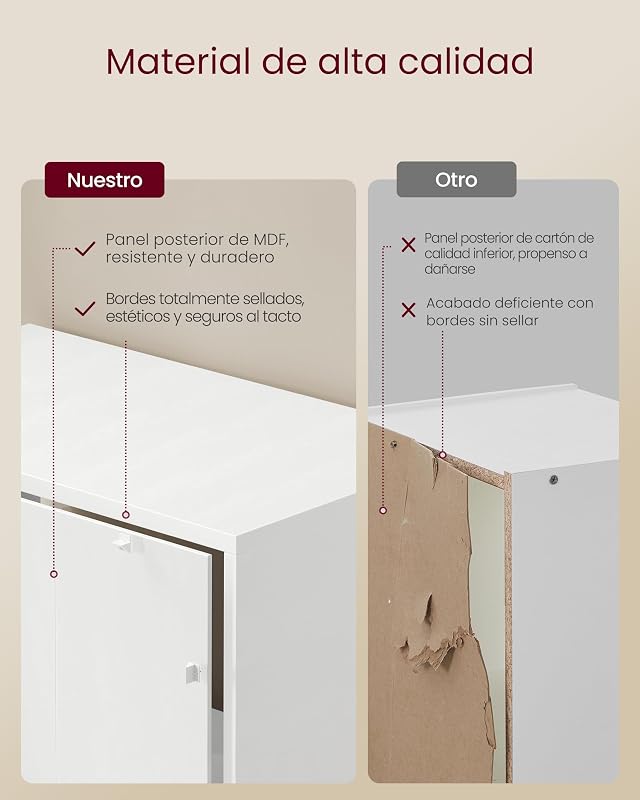 Librería, Estantería Vertical de 6 Niveles, con Puertas, 24 x 60 x 175 cm, para Salón, Estudio, Oficina, Comedor, Blanco Nube LBC402W01
