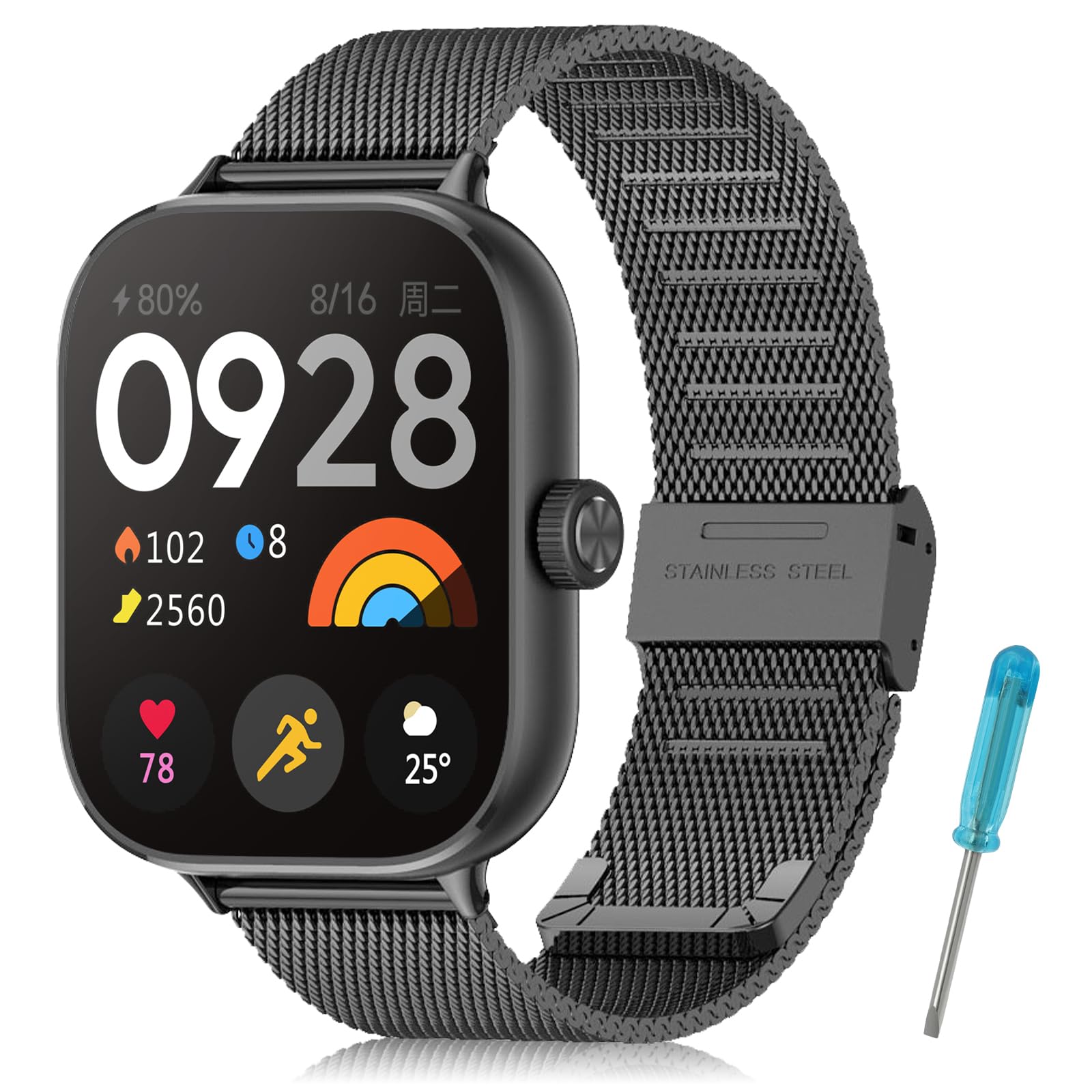 BDIG Replacement Strap Compatible with Redmi Watch 4, Stainless Steel Metal Adjustable Bracelet for Women/Men, Black