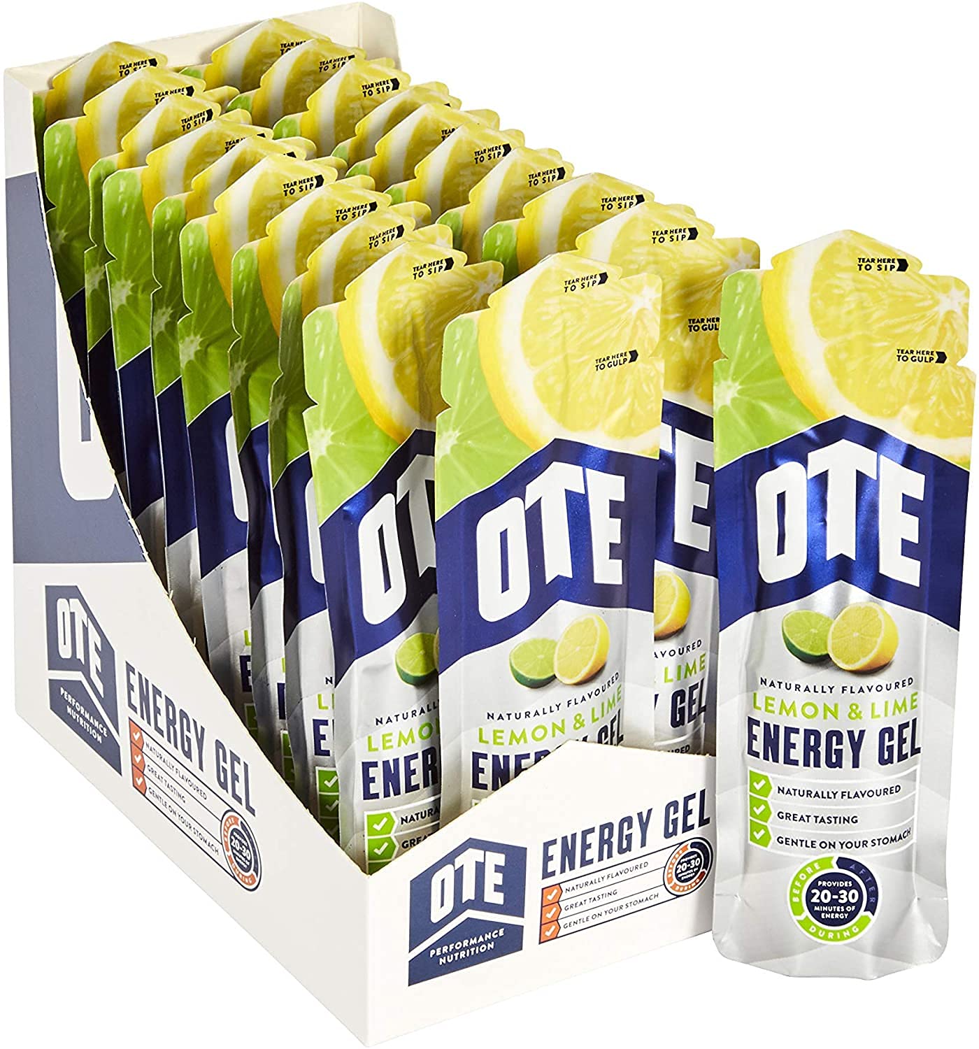 OTE Sports Energy Gels - Cycling Gels with 20g of Carbohydrates - Energy Gels for Running - 56g x 20 (Lemon & Lime)