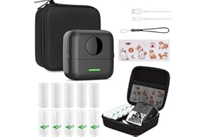 HUIJUTCHEN Print Pods Mini Sticker Printer Thermal Inkless Printer for iOS&Android with Hard Protection Storage Case,Bluetooth Label Maker with 11 Rolls Thermal Paper＆Sticker for Photo Receipt DIY