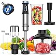 Ganiza Immersion Blender, 6 in 1 Hand Blender Stainless Steel Blade, 15 Speed Stick Blender Electric, Immersion Blender Handheld with 800ml Mixing Beaker, 600ml Chopper, Whisk, Frother, Potato Masher