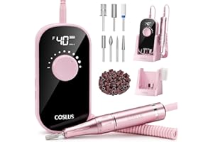 COSLUS Professional Electric Nail Drill, 40000 RPM Portable Rechargeable Nail File with Storage Stand for Acrylic Gel Polishing Removing - Easy to Use for Women, Manicure at Home DIY or Salon, Pink
