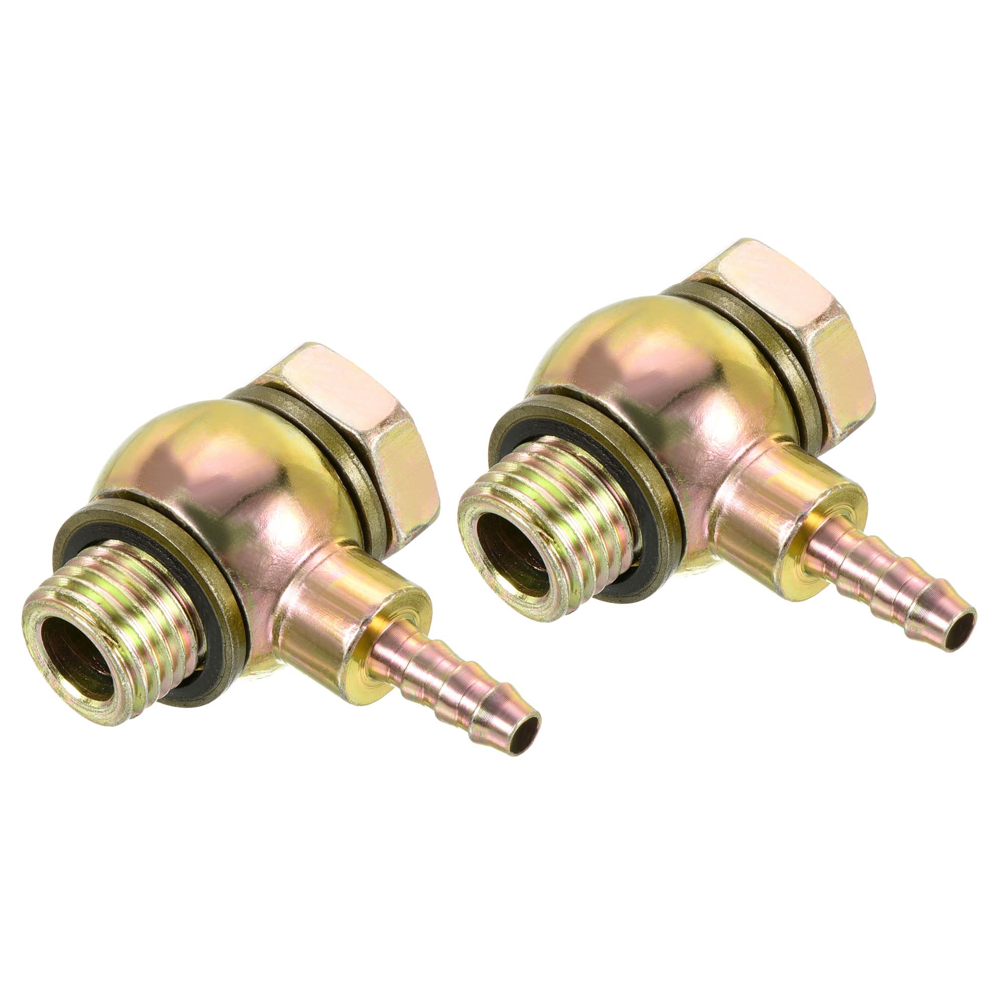 PATIKIL Hose Barb Fitting Elbow 6mm Barbed M14x1.5 Male Thread, 2 Pack Carbon Steel Pipe Adapters Connectors for Air Water Fuel Oil, Gold