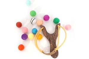 BOKIN Slingshot Set, Wooden Slingshot Set with 12 Felt Balls, Outdoor Wooden Toys Slingshot, Children's Gift, Wooden Toy, Kids Toy