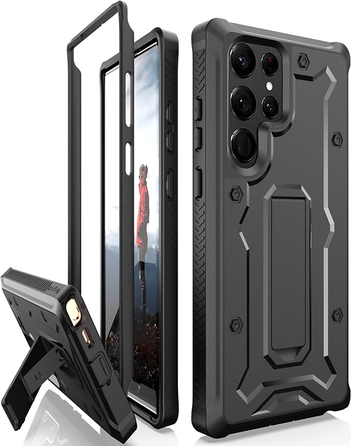 Photo 1 of CaseBorne Designed for Samsung Galaxy S22 Ultra 5G Case (2022), Full-Body Multi-Layer Rugged with Stand [Screenless] - Charcoal Black