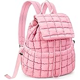 Extolove Quilted Puffer Backpack for Women Lightweight Soft Puffy Backpack Purse Casual Daily Drawstring Flap Daypack (Pink)