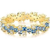SHINYSO Rainbow Eternity Engagement Ring for Women Colorful Baguette Princess Cut Cubic Zirconia CZ Stackable Wedding Band Promise Rings Size 4-11
