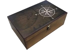 GUYTRENDz Navigators Compass Design Wooden Keepsake Box, Large Memory Box for Keepsakes, Decorative Storage Box for Memories, Jewelry, & Photos, Memorial Boxes for Men & Women