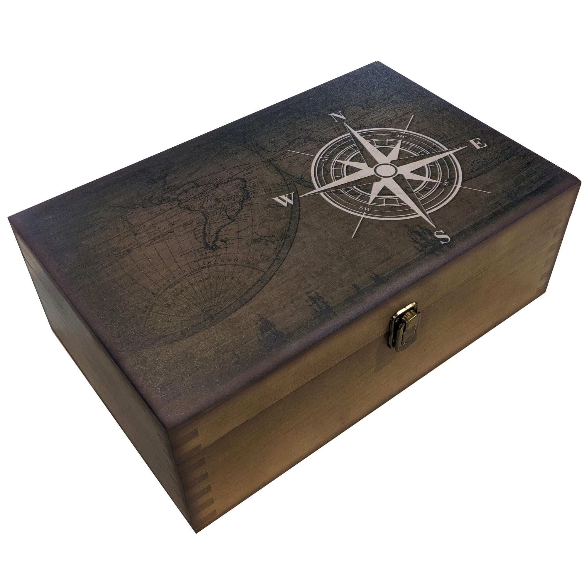 Photo 1 of GUYTRENDz Navigators Compass Design Wooden Keepsake Box, Large Memory Box for Keepsakes, Decorative Storage Box for Memories, Jewelry, & Photos, Memorial Boxes for Men & Women