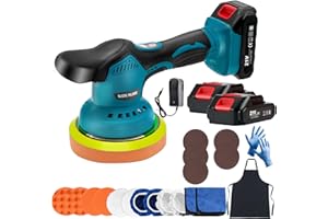 OFEACE Cordless Car Buffer Polisher Kit with 2x21V Batteries, 6 Inch Car Polisher with 8 Variable Speed 2800-6000RPM & 21 PCS Attachments, Buffer Polisher for Car Detailing, Sanding, Scratch Removing