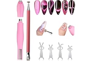 Plman 3 in 1 Heart Magnet for Cat Eye Gel Polish, Double-Head Flower Design Nail Magnetic Pen, Multifunctional Cat Eye Magnet for Nail, Cat Eye Nail Magnet with Rabbit-Shaped Nail Magnet Guides