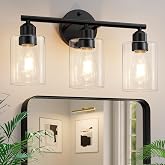 Percantis 3-Light Black Modern Bathroom Vanity Light Fixtures, 17.3" | Glass Shade, For Bathroom Mirror, Kitchen, Living Room, Bath, Metal