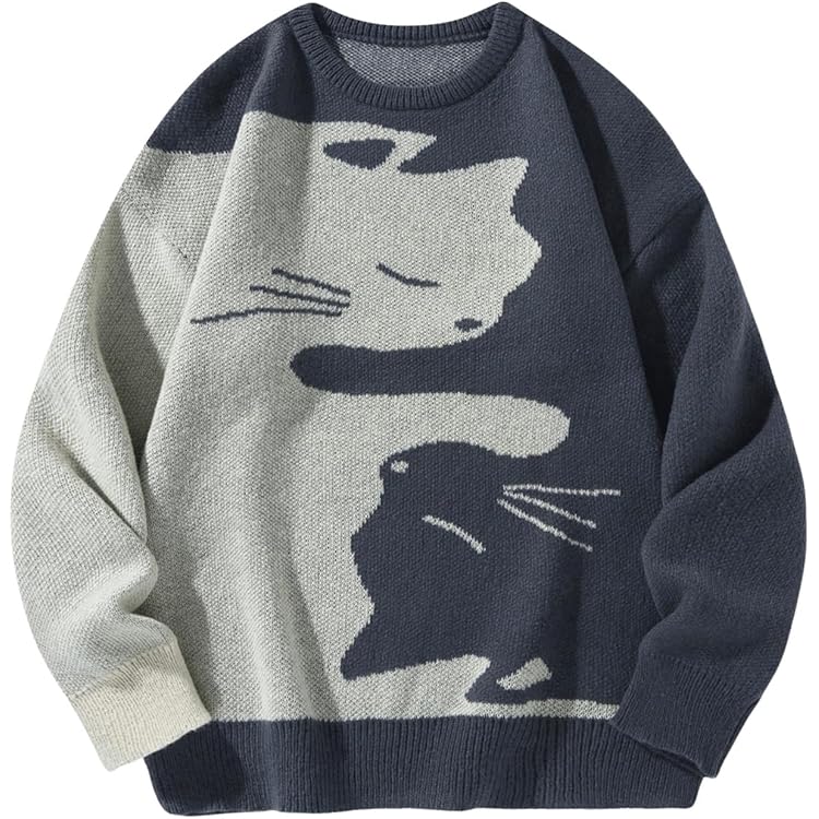 Amazon.com: Cat Graphic Men Grandpa Sweater Japanese Gothic Knit