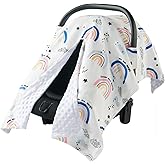 BG-BABYGO Car Seat Cover for Baby - Carseat Covers Boy Girl, Opening Peekaboo Infant Car Seat Covers for Winter, Warm Cozy Baby Nursing Cover with Windproof Design - Rainbow