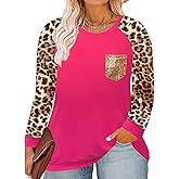 TIYOMI Plus Size Shirts for Women Long Sleeve Tops Front Pocket Shirt Round Crew Neck Fall Autumn Winter Shirt XL-5XL